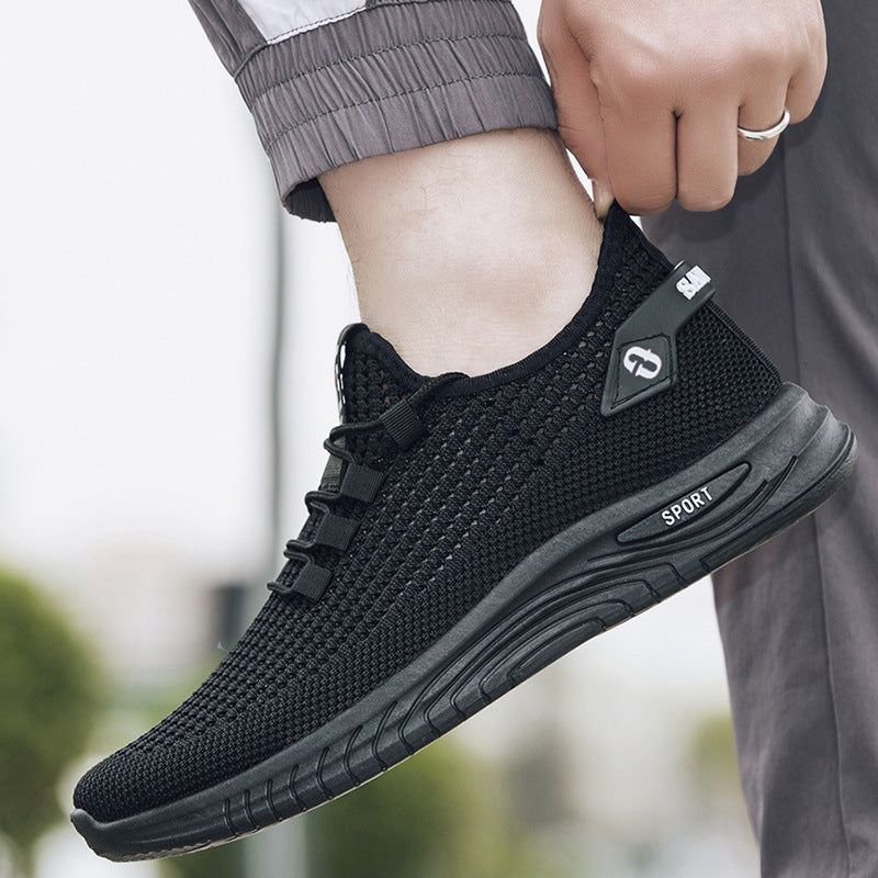 2023 summer new men's shoes trend fly woven sports casual shoes breathable mesh men's shoes low top soft bottom running shoes 