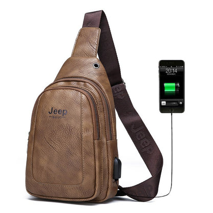 Cross-border manufacturers wholesale USB rechargeable men's chest bag jeep Korean casual PU outdoor travel shoulder Messenger bag 