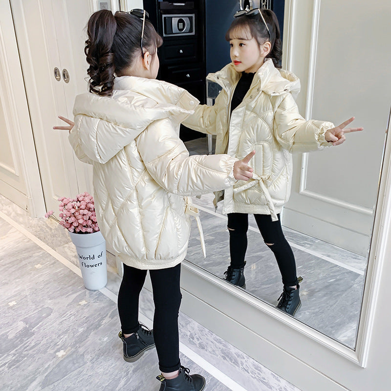 Girls winter cotton coat 2024 new style girls Korean style cotton coat medium and long children's stylish down cotton coat 