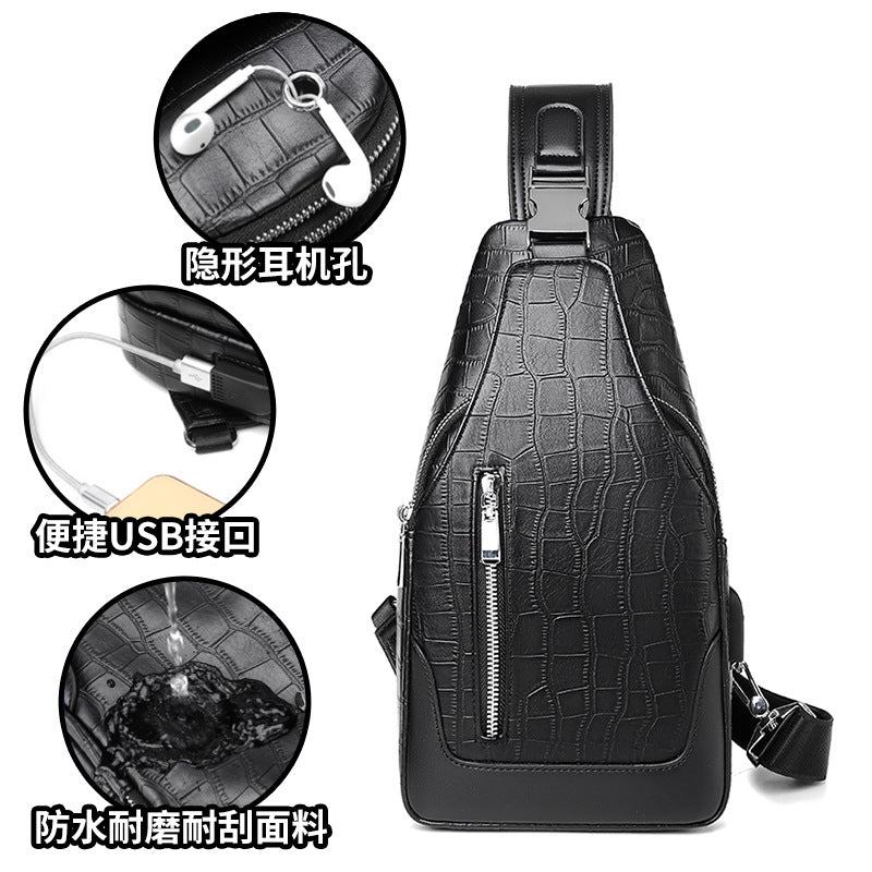 Casual Retro Shoulder Bag Waterproof Light Function USB Rechargeable Portable Chest Backpack Outdoor Tactical Messenger Chest Bag 