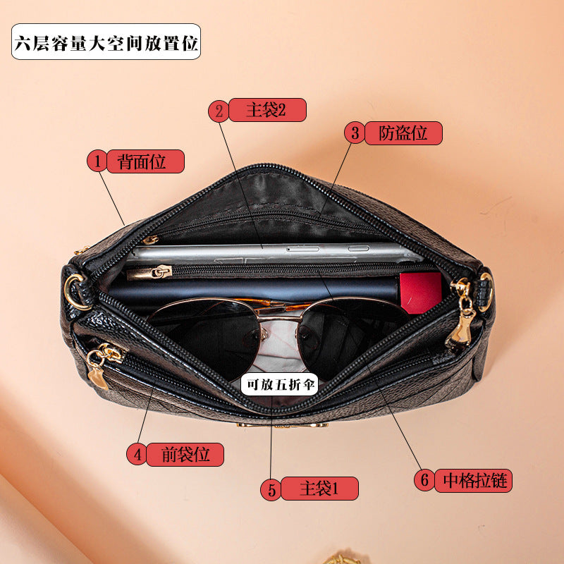 2023 autumn small bag women's soft leather solid color new single shoulder messenger bag lychee pattern large capacity stall bag bags