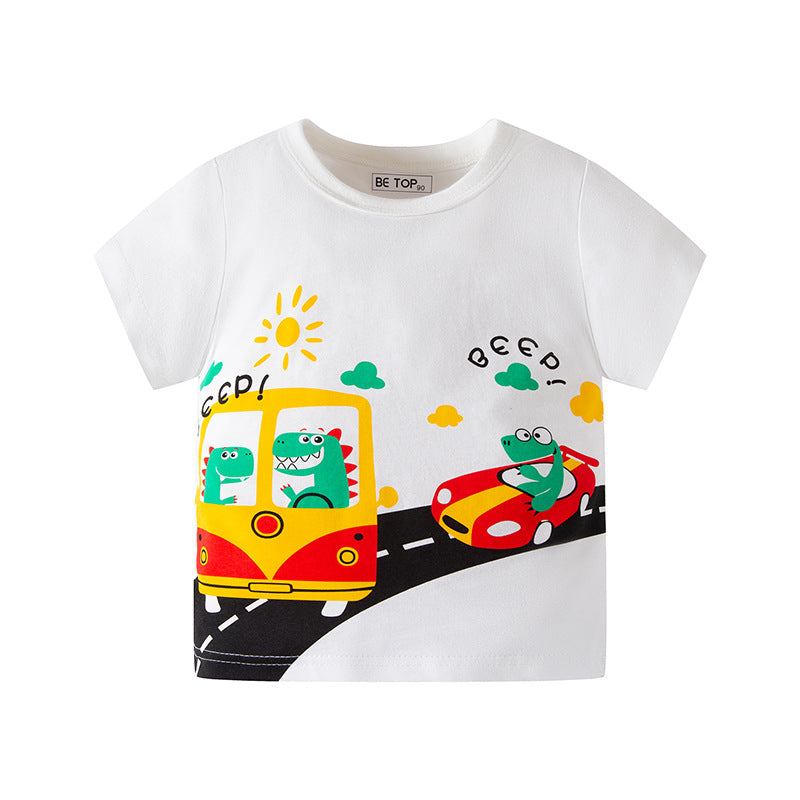 2024 New Boys Summer Clothing ကလေးလက်တို တီရှပ် Cartoon Boy T-Shirt Half Sleeve Cotton Baby Top 