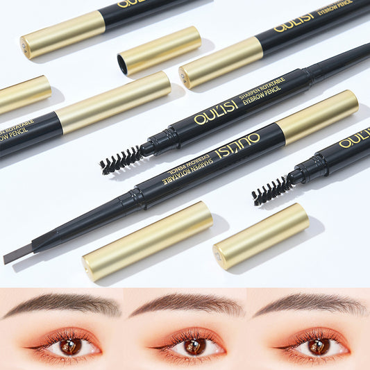 [Wholesale with replacement pen tip] Oris gold tube double-ended eyebrow pencil that rotates and is not easy to discolor for female beginners 