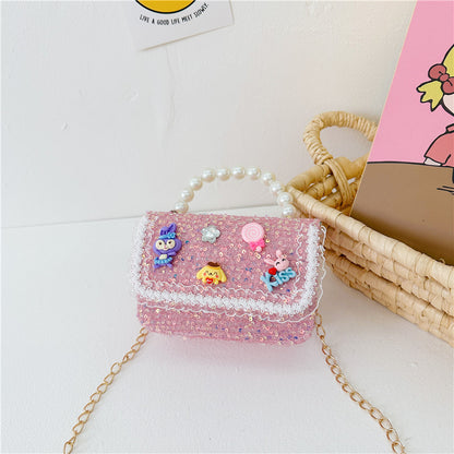 New Pearl Handbag Fashion Chain Crossbody Bag Cute Girly Small Fragrance Style Shoulder Bag Coin Small Square Bag 