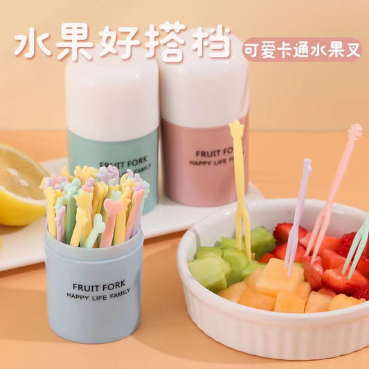 Disposable fruit fork food-grade fruit pick plastic two-tooth household cake dessert fork snack fork 