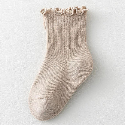 2022 Girls' Mid-Tube Socks Autumn and Winter Wood Ear Edge Thin Spring and Autumn Newborn Newborn Baby Socks Loose Mouth Not Squeezing Legs