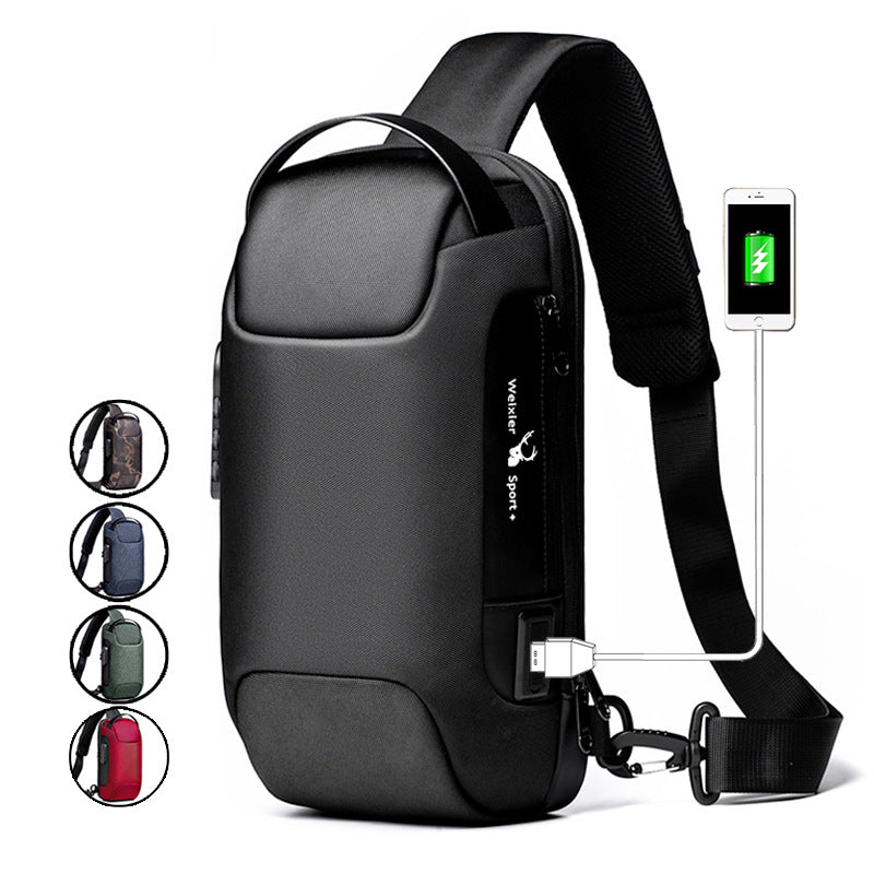 Chest Bag Men's Canvas Casual Messenger Bag Shoulder Bag Men's Chest Bag USB Charging Sports Water Drop Bag Men