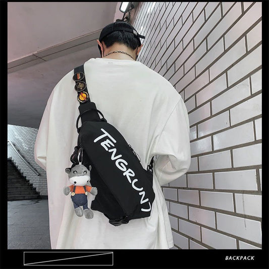 Tide brand messenger bag men's ins sports pocket casual fashion shoulder bag female student personality small cross bag chest bag 