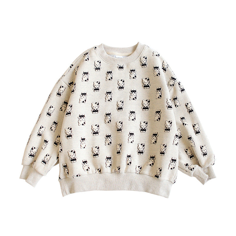 2023 Spring and Autumn New Girls' Versatile Round Neck Cute KT Cat Fashionable Medium and Large Children's Tops Loose and Fashionable Sweaters 