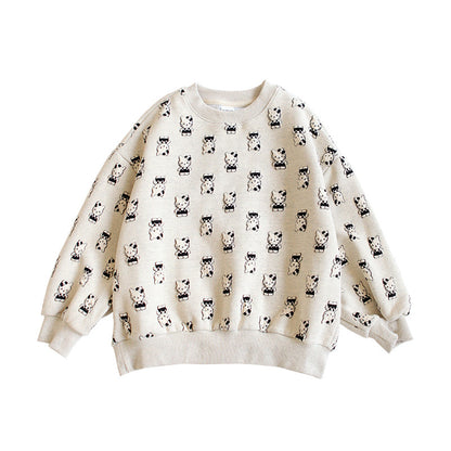 2023 Spring and Autumn New Girls' Versatile Round Neck Cute KT Cat Fashionable Medium and Large Children's Tops Loose and Fashionable Sweaters 