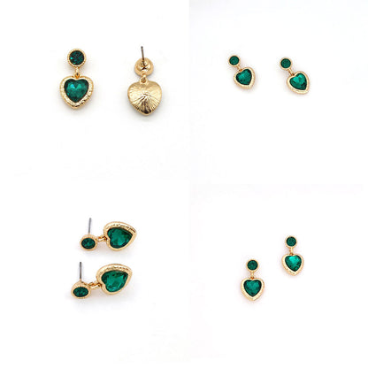 Qingdao jewelry medieval vintage French retro earrings court style light luxury emerald love glass earrings 