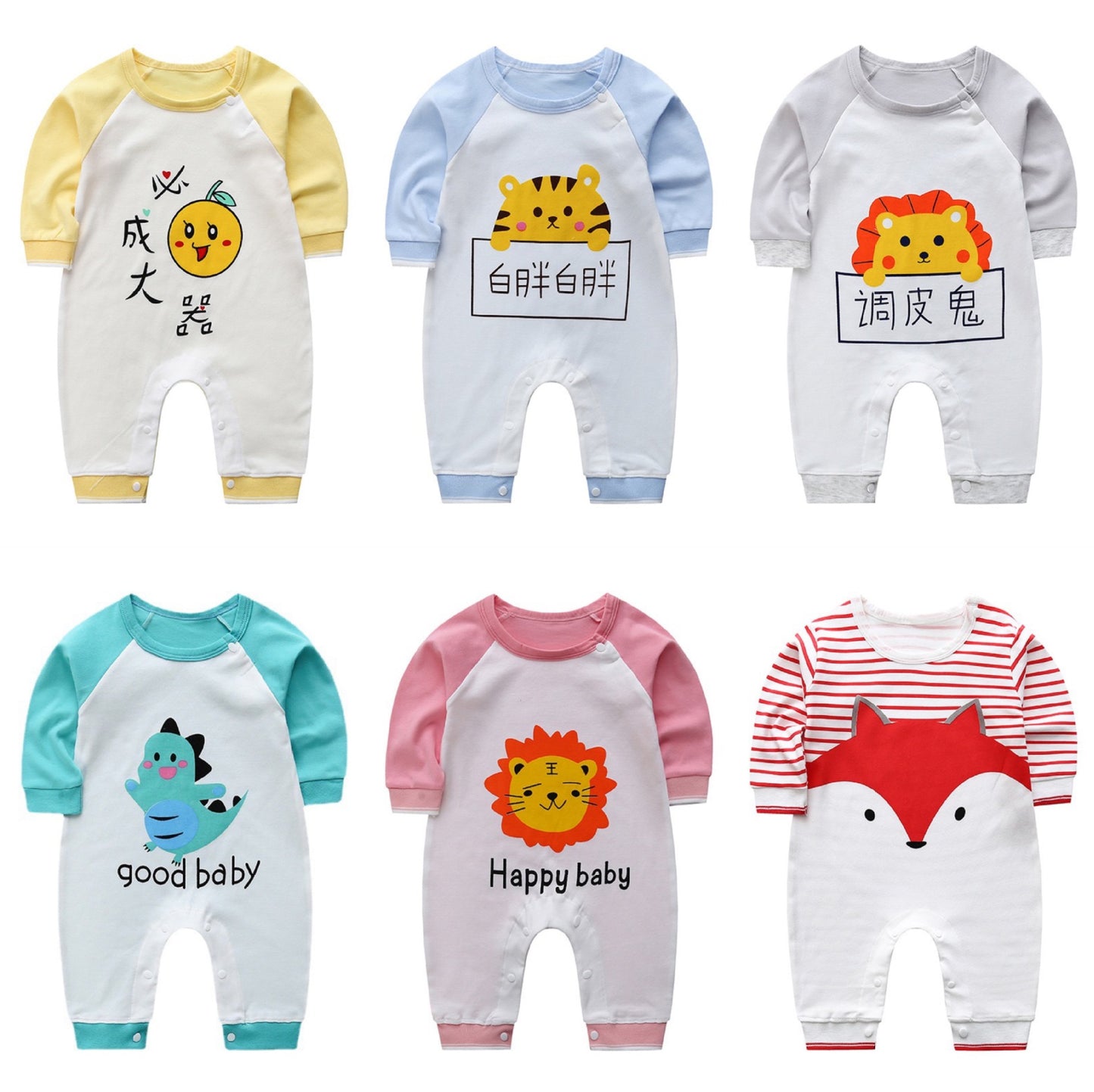 2022 Spring and Autumn Newborn Pure Cotton Clothes Baby Onesies Baby Long-Sleeved Harness Cartoon Romper Long-Sleeved Pajamas 