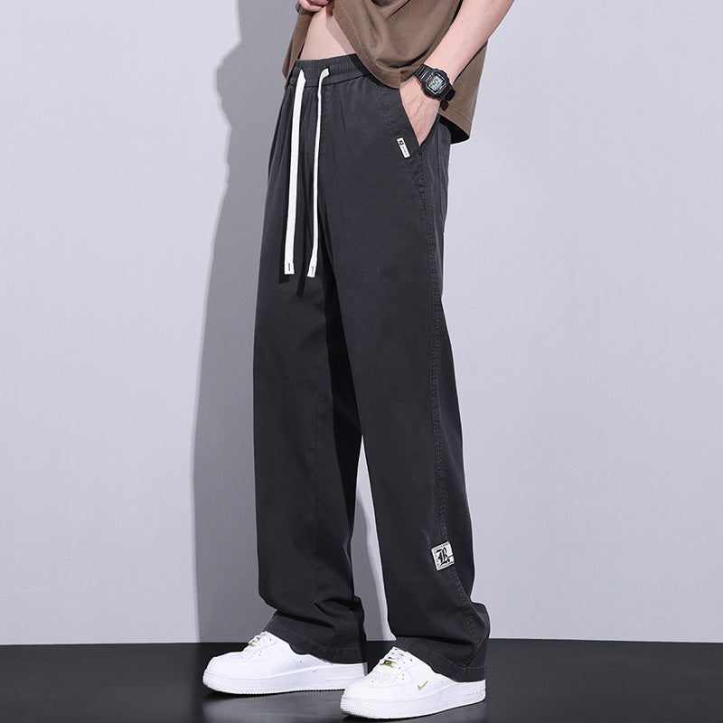 Summer ice silk thin casual pants men's straight loose tencel non-ironing sports pants trendy brand mopping wide-leg pants 