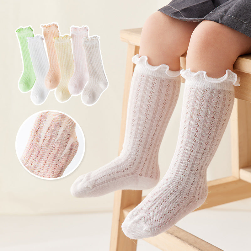 Summer mesh thin baby socks type a baby long socks wood ear edge loose mouth long socks children's cotton socks 