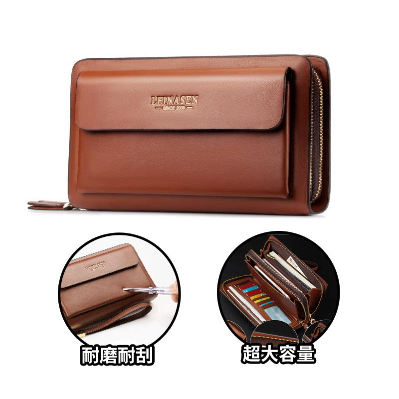 Commuter Handbag Men's Business Clip Bag Men's Clutch Soft Leather Long Casual Zipper Wallet Clutch Bag