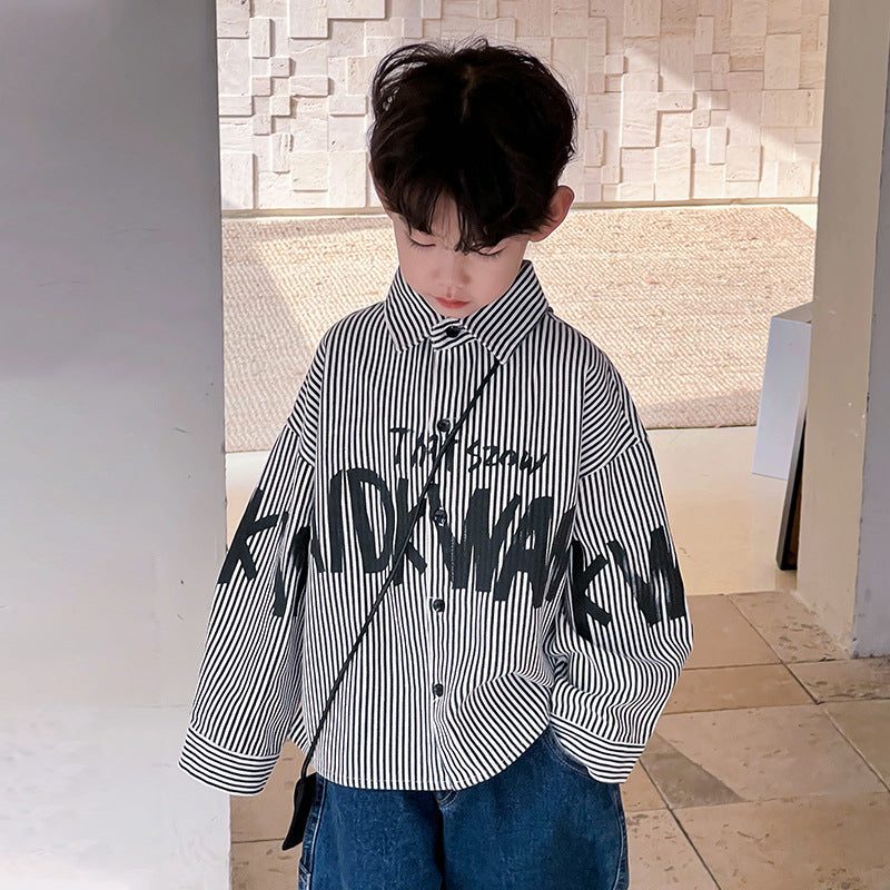 Boys autumn shirts children's shirts 2024 autumn children's clothing new style little boy Korean style striped tops trend 