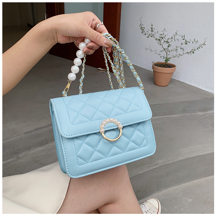 Chain rhombus bag women 2023 new fashion Korean version single shoulder Messenger small square bag foreign style pearl women's bag Bags 