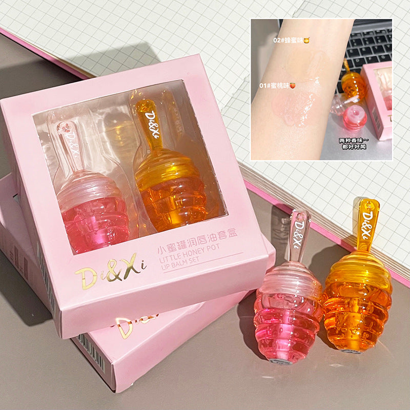 DIXI Little Honey Jar Lip Oil Set Moisturizing and Moisturizing Stacking Matte Lipstick Versatile Lip Balm Dudu Lip Gloss စျေးနှုန်းချိုသာစွာဖြင့် 