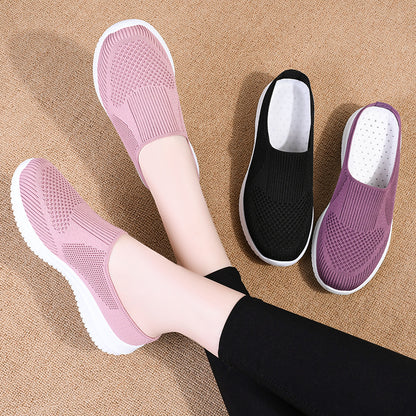 Shoes women's 2023 new cross-border large size cloth shoes foreign trade women's shoes breathable flying woven shoes soft bottom casual mother shoes 