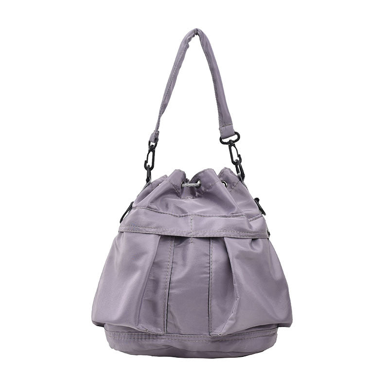 Korean style single shoulder crossbody bag casual drawstring pleated bag large capacity daily versatile portable bucket bag for women 