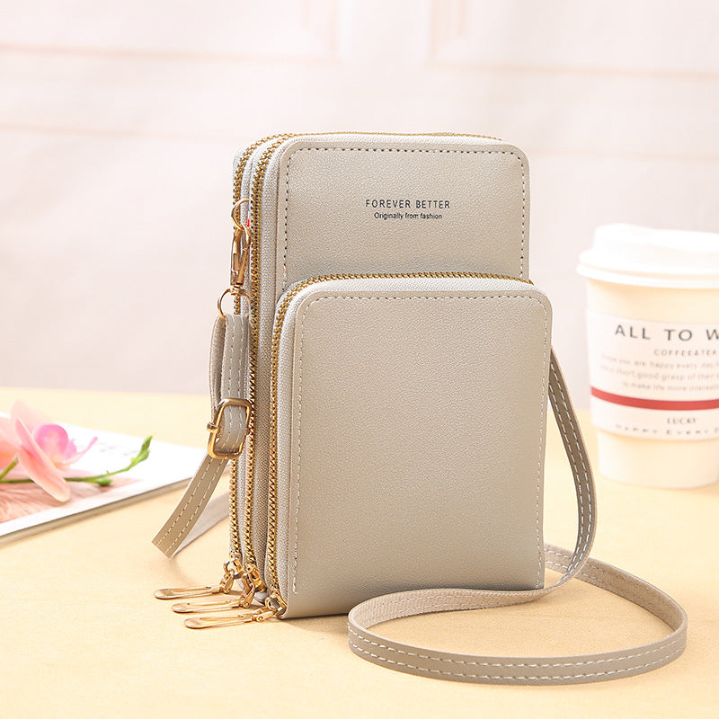 2022 new large-capacity multi-functional solid color fashion simple shoulder small bag touch screen Messenger mobile phone bag women's 