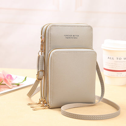 2022 new large-capacity multi-functional solid color fashion simple shoulder small bag touch screen Messenger mobile phone bag women's 