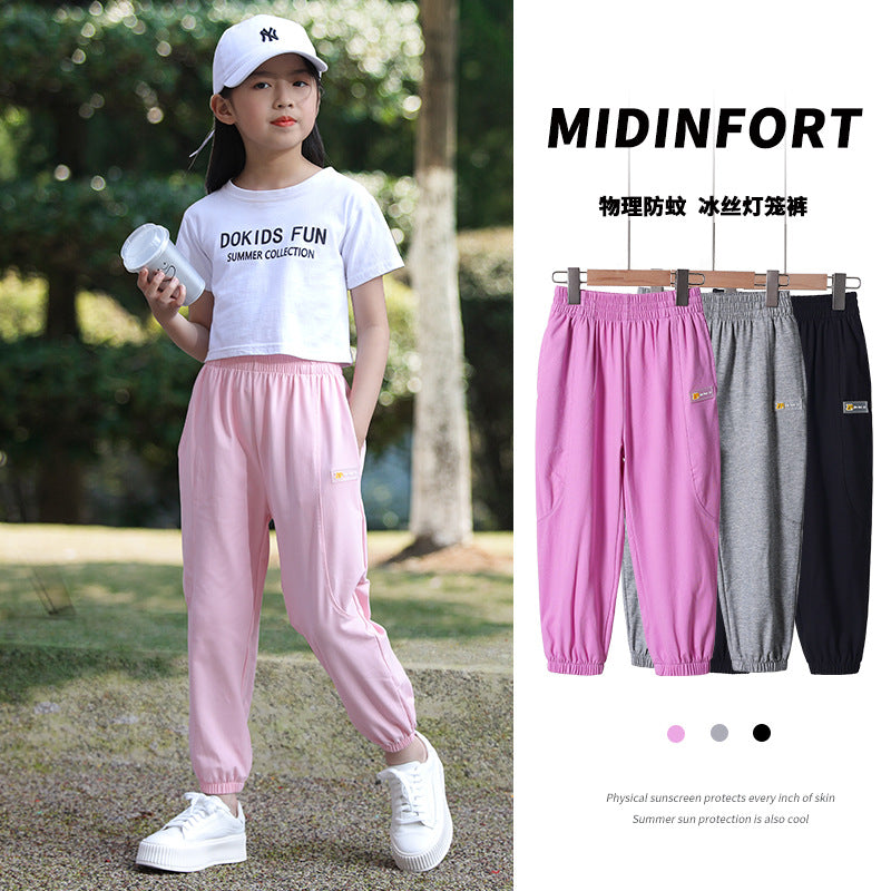 Girls anti-mosquito pants ice silk summer thin section children's bloomers small and medium-sized girls pants baby summer sports trousers 