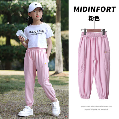 Girls anti-mosquito pants ice silk summer thin section children's bloomers small and medium-sized girls pants baby summer sports trousers 