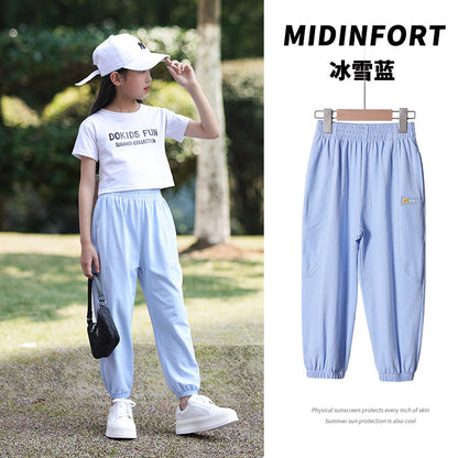 Girls anti-mosquito pants ice silk summer thin section children's bloomers small and medium-sized girls pants baby summer sports trousers 