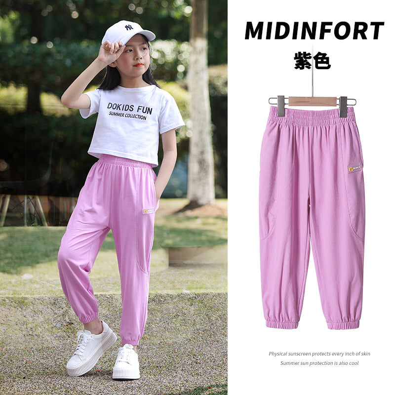 Girls anti-mosquito pants ice silk summer thin section children's bloomers small and medium-sized girls pants baby summer sports trousers 