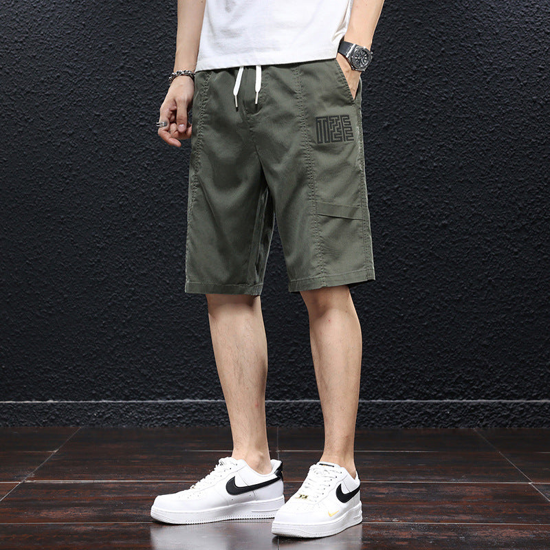 Summer ice silk thin casual shorts men's loose straight sports tooling five-point pants tencel non-ironing quick-drying pants 