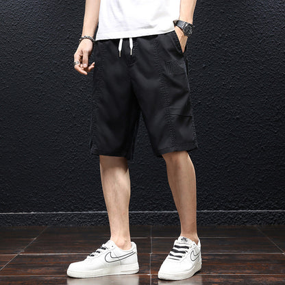 Summer ice silk thin casual shorts men's loose straight sports tooling five-point pants tencel non-ironing quick-drying pants 