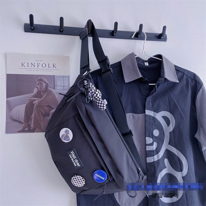 Japanese ins Harajuku dark wind sports large-capacity chest bag men's Korean retro all-match tooling blue messenger bag women 