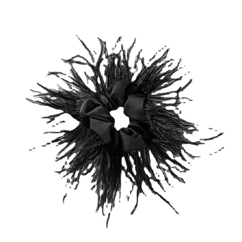 Korean high-end niche ostrich feather large intestine hair ring satin headband hair ring pig intestine black free shipping 