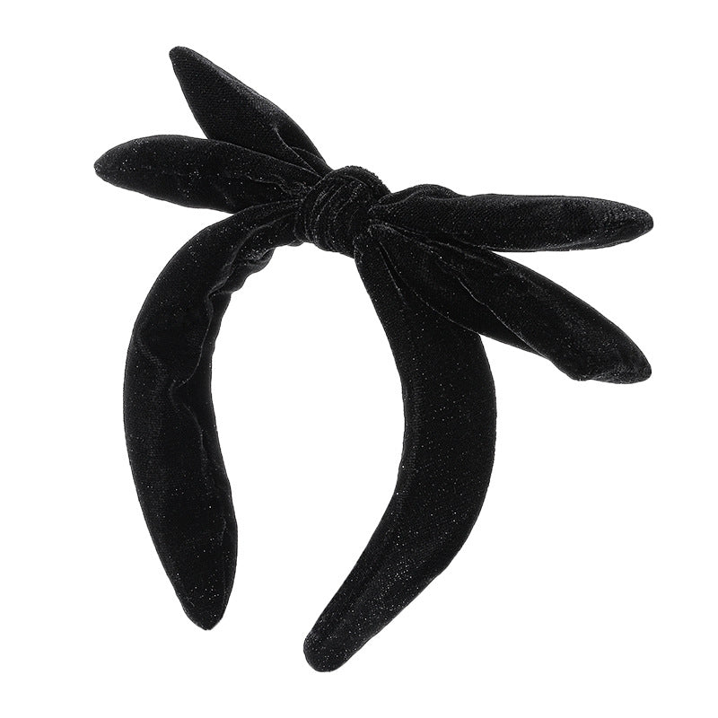 High-top black velvet double-layer large bow headband Korean style high-end head buckle Internet celebrity headband hair hole 