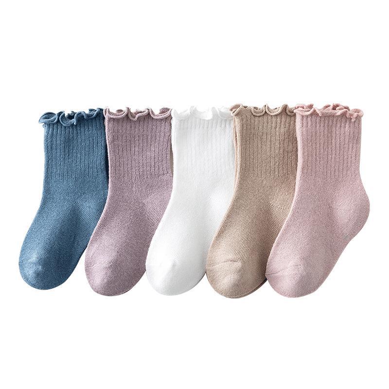 2022 Girls' Mid-Tube Socks Autumn and Winter Wood Ear Edge Thin Spring and Autumn Newborn Newborn Baby Socks Loose Mouth Not Squeezing Legs