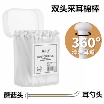 Li Jie Jie 100 double-headed cotton swabs for cleaning ears, disposable paper sticks, mushroom heads and ear scoops for cleaning cotton swabs 