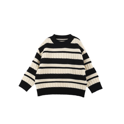 [Clearance Sale] Children's 2023 Winter Thick Cashmere Cable Sweater Boys and Girls Baby Striped Knitted Sweater 