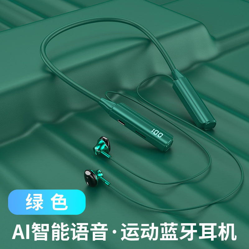 【AI Intelligent Voice Control】Wireless bluetooth headset can be plugged into TF card smart digital display long battery life hanging neck universal 