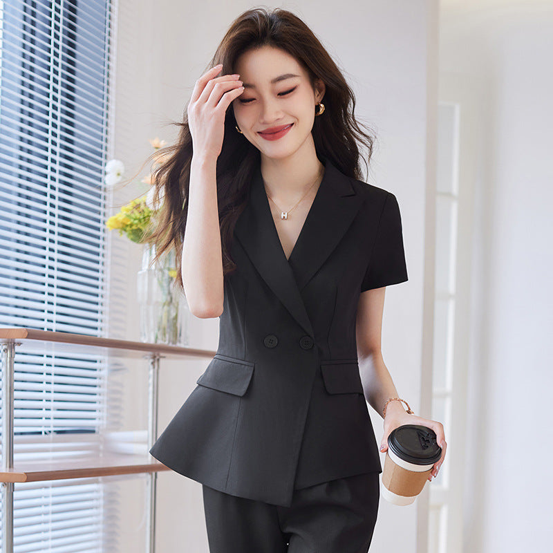 Spring and summer short-sleeved suit jacket women's thin fashion temperament manager professional suit suit female hotel front desk work clothes 