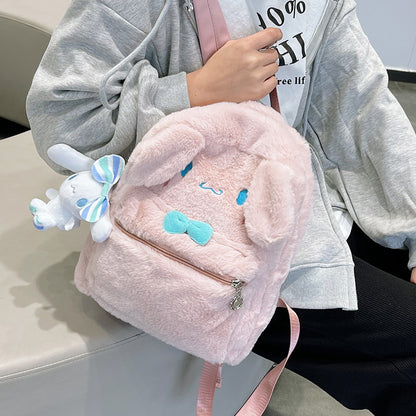 2023 New Japanese Cartoon Plush Bag Cute Girly Heart Rabbit Backpack Ugly Cute Big Ears Furry School Bag 