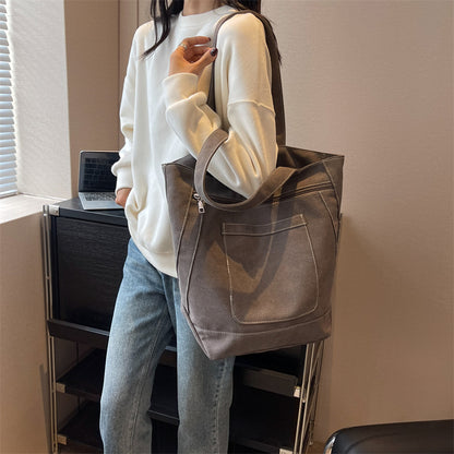 New Canvas Bag Simple Casual Solid Color Women's Bag 2023 Large Capacity Tote Bag Campus Student Tuition Bag 