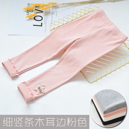 2023 autumn new girls' leggings outer wear thin section vertical strip spring and autumn foreign style baby children's wear long trousers 