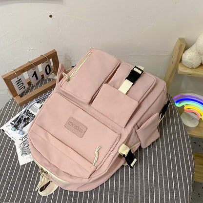 2021 New Trendy Korean Version Large Capacity Junior High School Student School Bag Lightweight Simple Travel Bag Canvas Backpack 