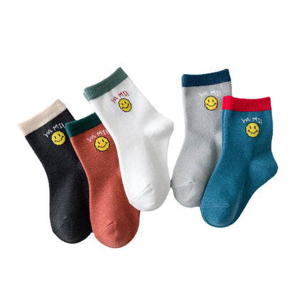 Children's Socks Mid-calf Men's and Women's Socks Spring, Autumn and Winter Smiley Jacquard Cotton Class A Baby Socks Manufacturer Shipping 