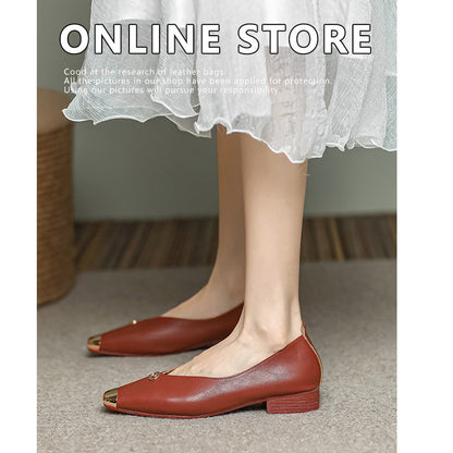 Calfskin Korean version spring, summer, autumn and winter fashion lazy single shoes women 2023 small square head soft bottom gentle all-match grandma shoes 