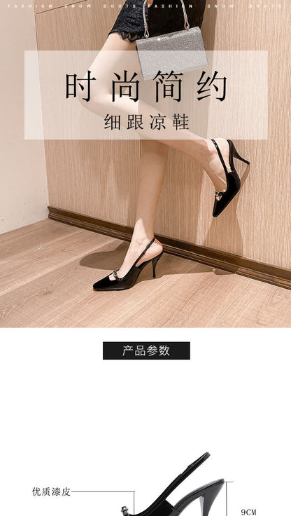 A-203 Baotou ခြေညှပ်ဖိနပ် အမျိုးသမီး stiletto လေးထောင့်ခြေချောင်း နှင်းဆီ Park Caiying စတိုင် အနက်ရောင် မူပိုင်ခွင့် သားရေ ဒေါက်မြင့်ဖိနပ် 2022