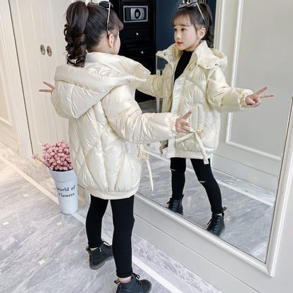 Girls winter cotton coat 2024 new style girls Korean style cotton coat medium and long children's stylish down cotton coat 