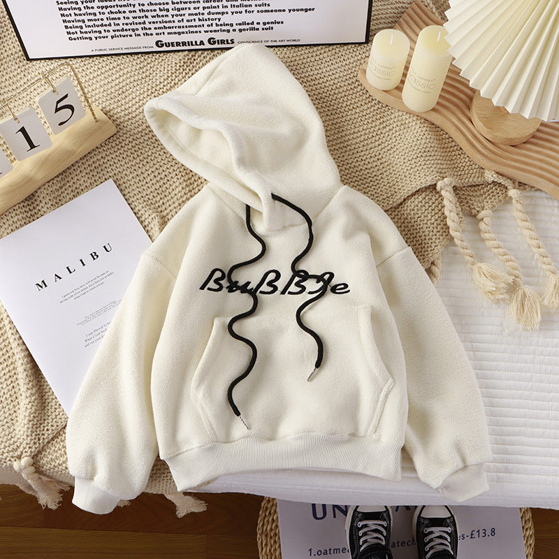 Korean style children's clothing ins hooded top for boys and girls brushed soft warm sweatshirt baby girl casual loose hoodie 