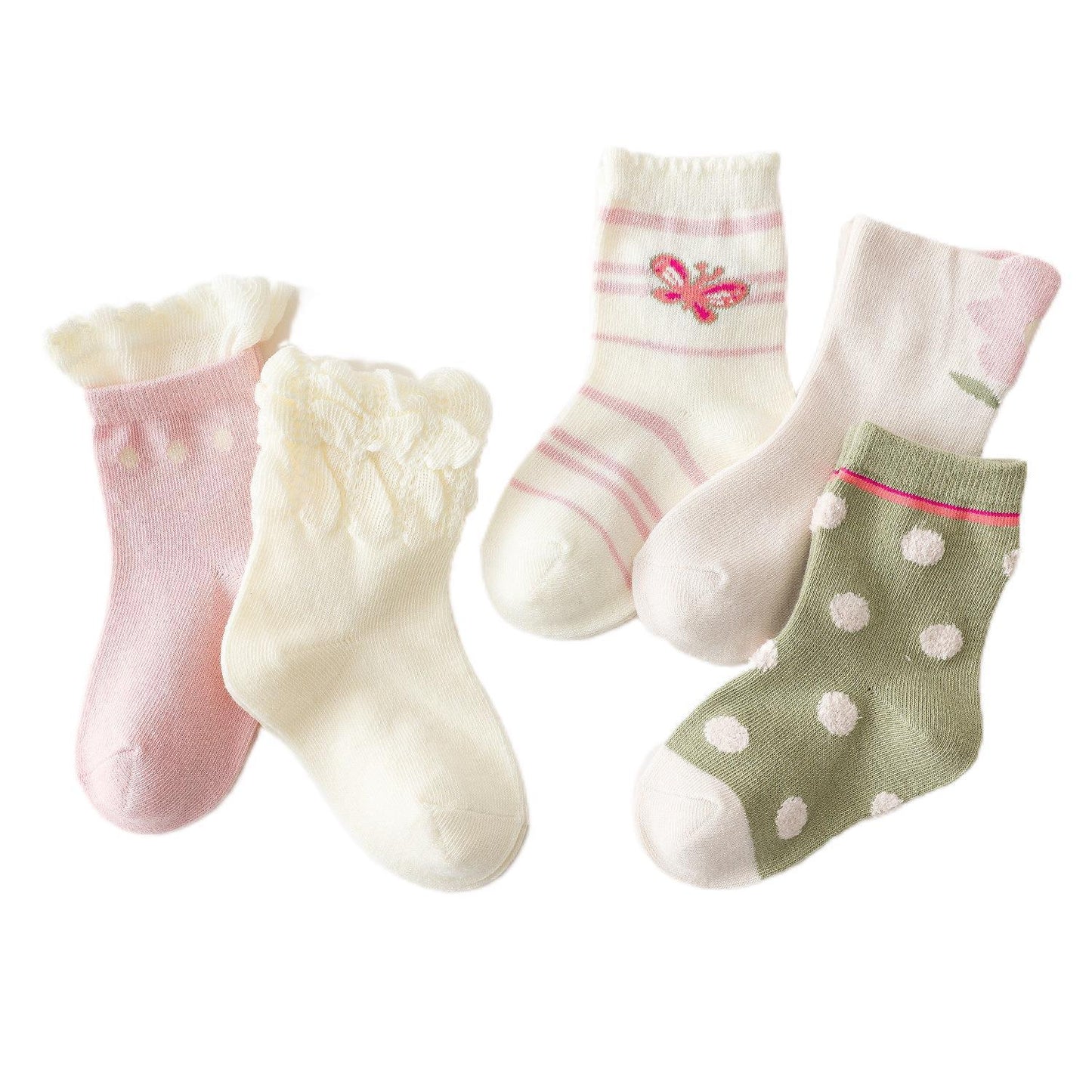 Children's socks baby spring autumn winter furry socks lace ruffled princess polka dot cute style cotton middle tube 